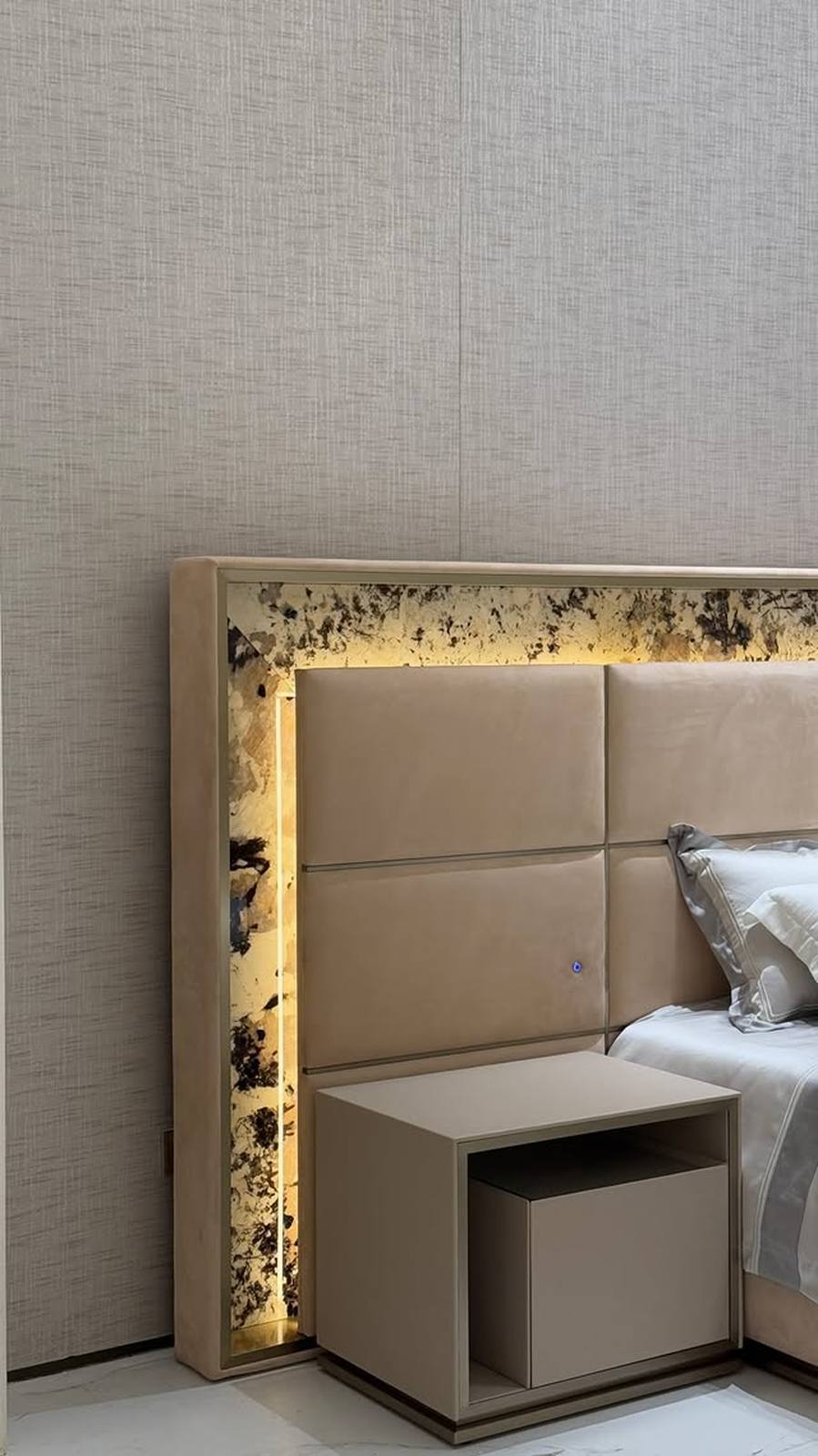 Luxury stone oversized headboard bed