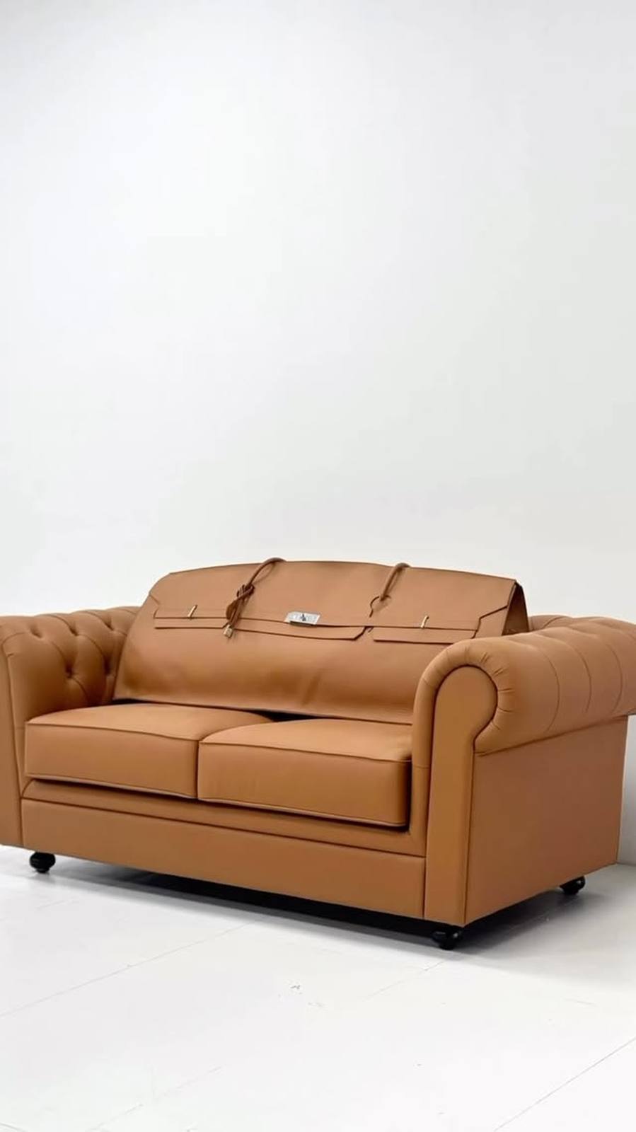 This bagshaped sofa blends luxury texture with