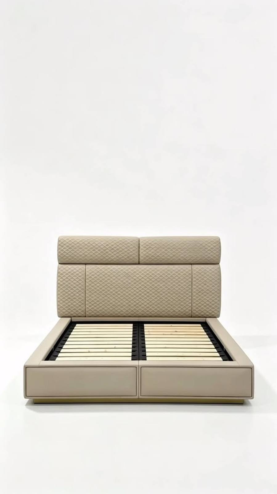 Set against a clean white studio background with