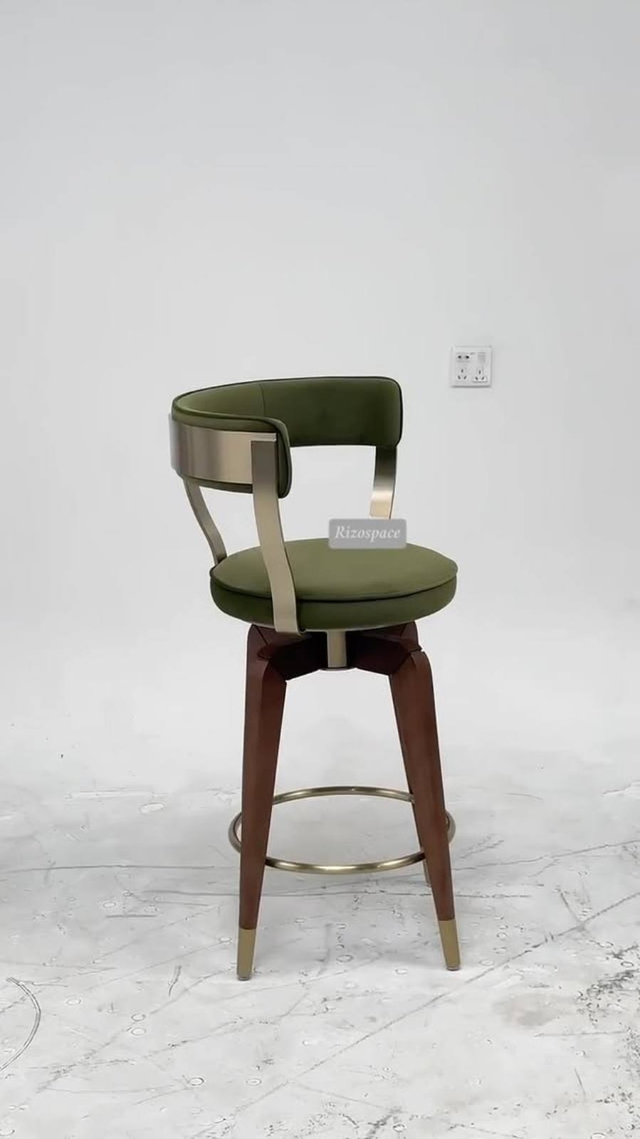 Vintage dark green upholstered bar stool, incredibly